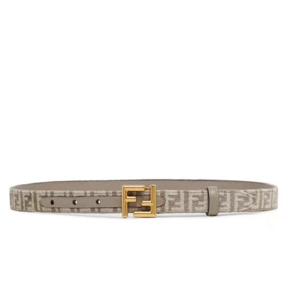 Fendi FF Logo jacquard fabric and Leather Skinny Belt - Picture 1 of 13